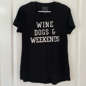 Modernlux “Wine Dogs & Weekends” Black Short Sleeve T-shirt.